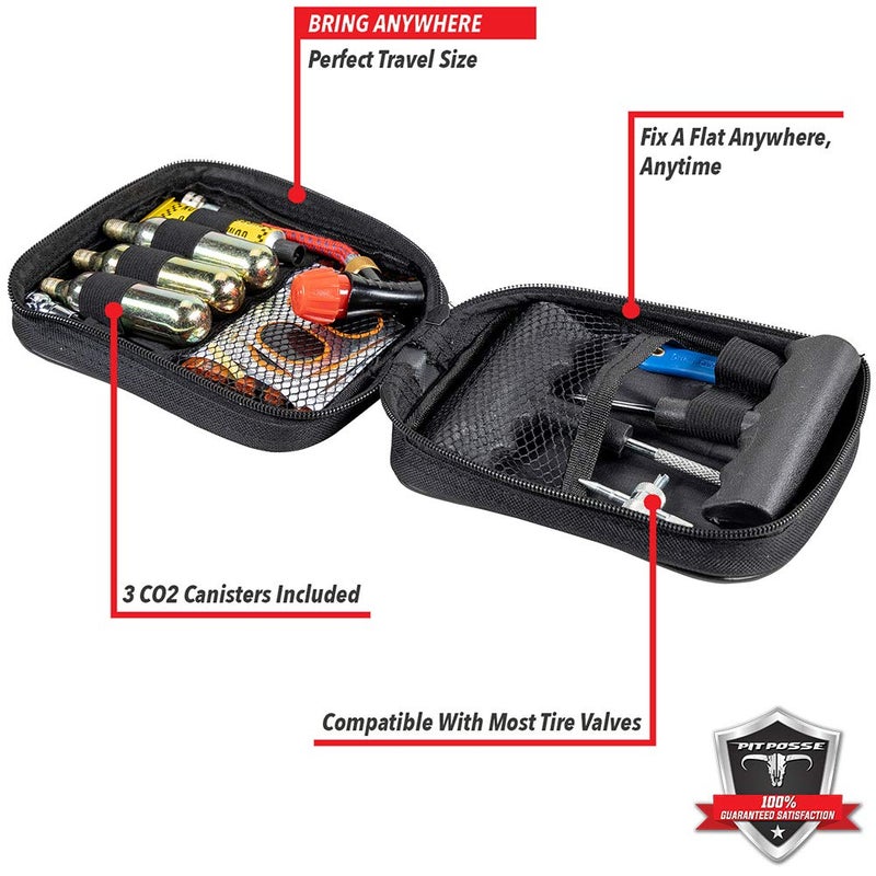 Pit Posse PP3167 Motorcycle Tire Repair Kit with Co2 Inflator and Cartridges for Tube and Tubeless Tires, Emergency Roadside Kit, Flat Tire Accessories for Easy Repair - Image 4